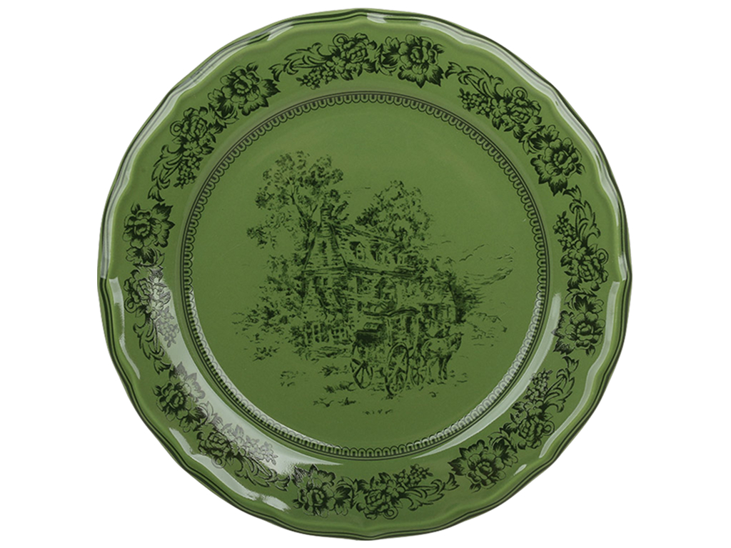 Тарілка Heritage Toile Collection, порцелянова, оливково-зелена, 22×2,5 см