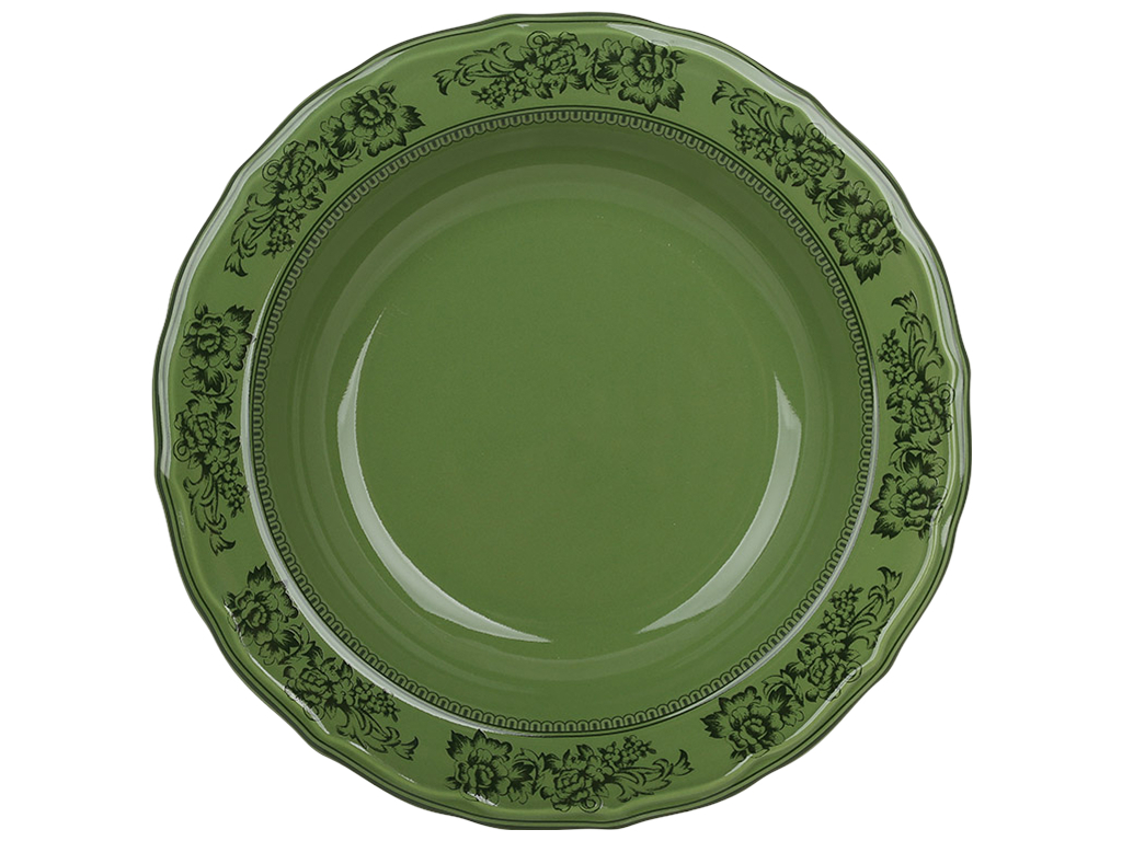 Тарелка суповая Heritage Toile Collection фарфоровая оливковая зеленая 400 мл