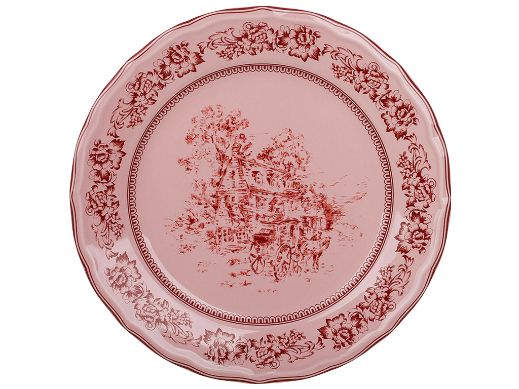 Тарілка Heritage Toile Collection, порцелянова, вінтажна, рожева, 22×2,5 см