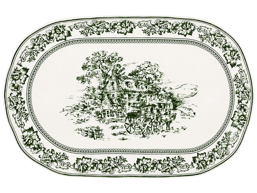 Блюдо фарфоровое Heritage Toile Collection Green, овальное, 35,5×20,5×3 см