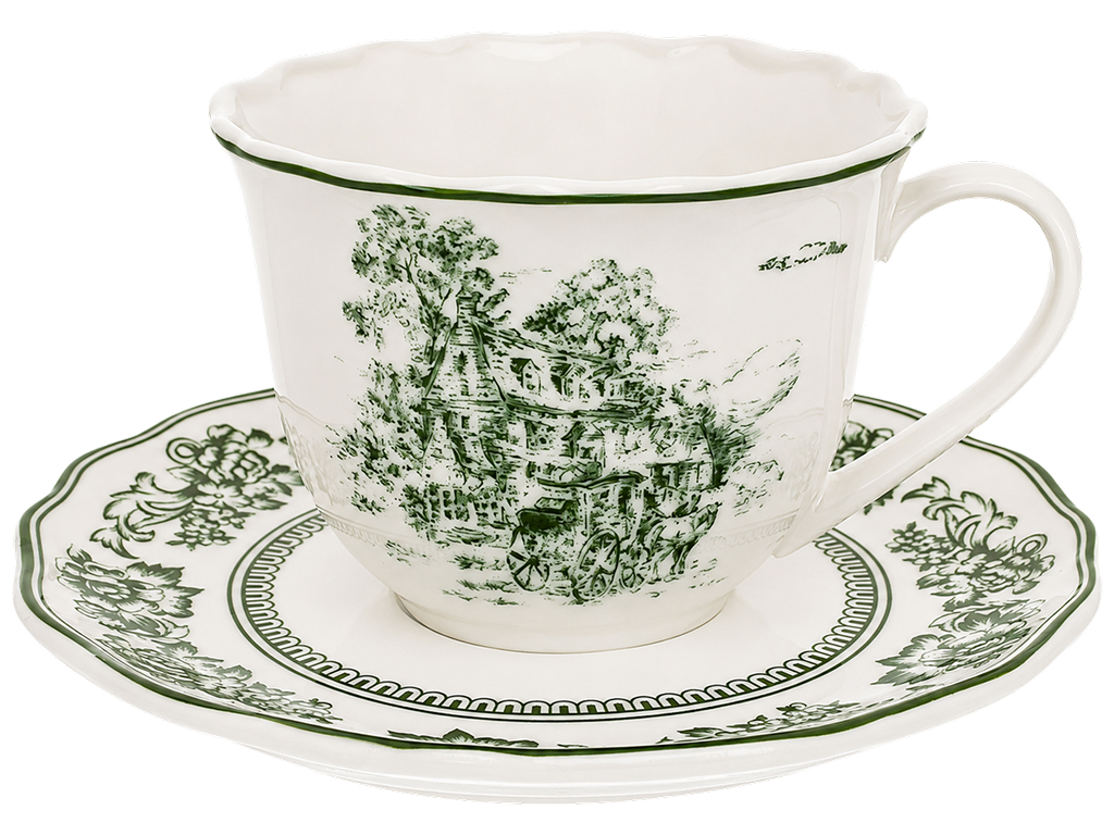Фарфоровая чашка с блюдцем Heritage Toile Collection Green,  220 мл  15×1,5 см
