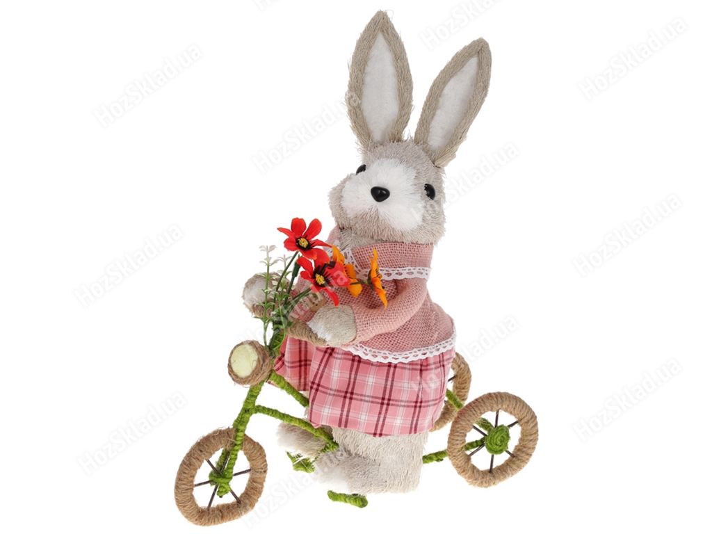 Декоративная пасхальная фигура Зайчик на велосипеде, 39см