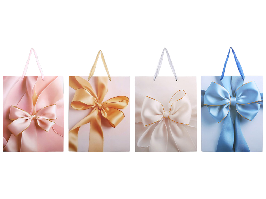 Подарунковий пакет з принтом Бант, 18×23×8см (4 дизайни, ціна за 1шт)