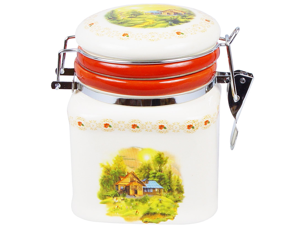 Банка керамическая на металлической затяжке Пейзаж, 600мл