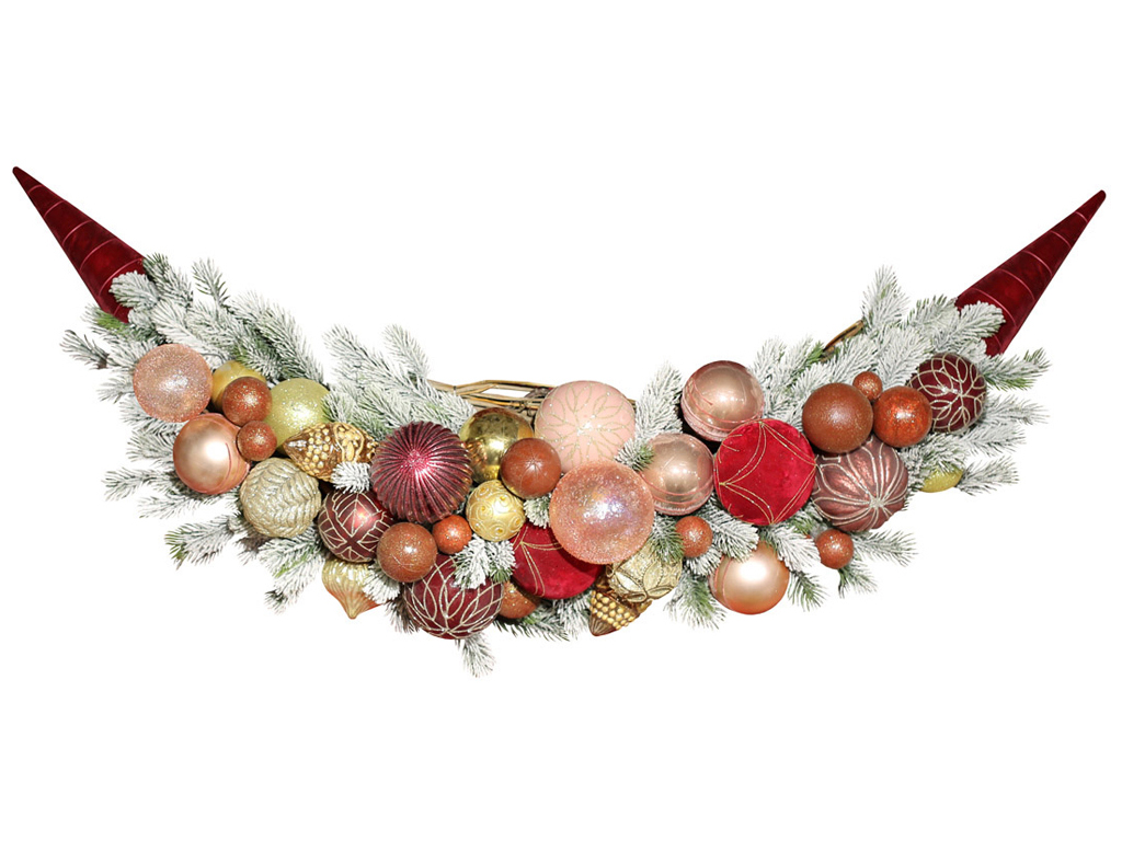 Подвесной декор из веток хвои и стеклянных шаров, 113х35см