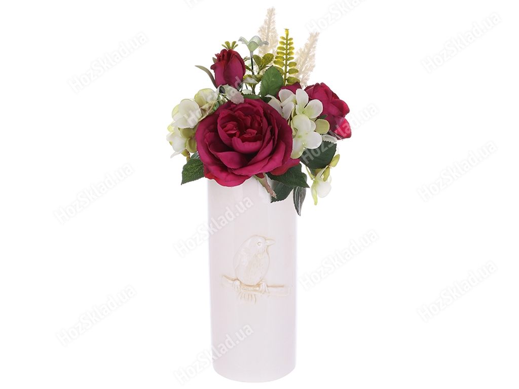 Декоративная композиция цветы в искусственно состаренной вазе, 39см