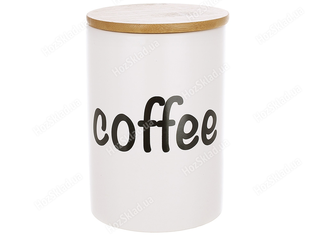 Банка Coffee, 650мл, з бамбуковою кришкою, колір - білий (Дрібний брак)