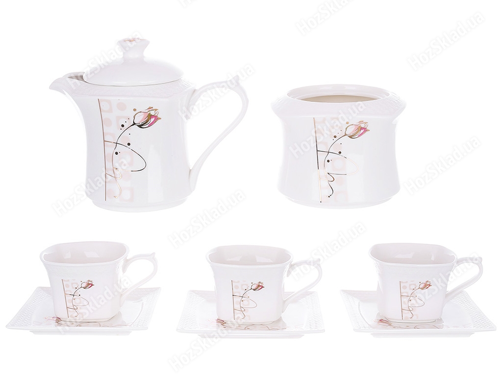 Чайный набор, 3 чашки + 3 блюдца + молочник + сахарница (цена за набор 8 предметов)