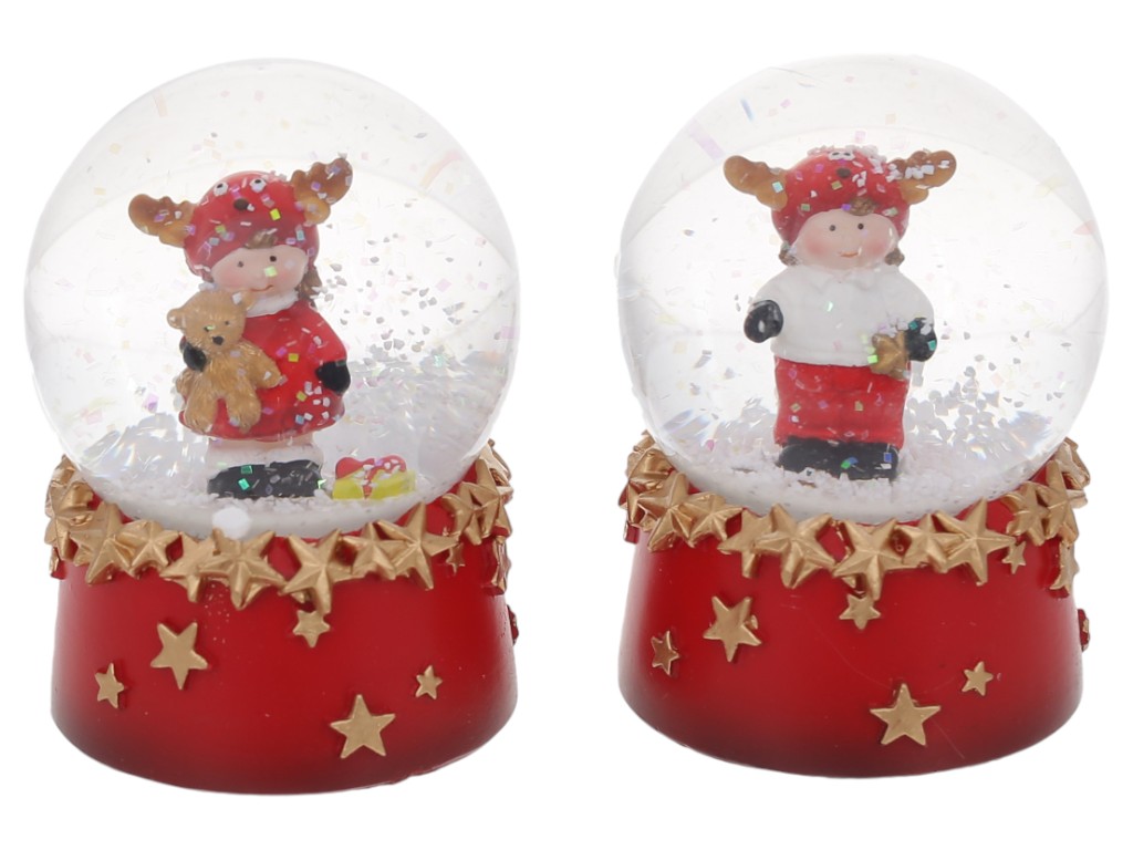 Декоративный водяной шар Детки в оленьих шапках, 8см, 2 дизайна (мальчик и девочка) Уценка-воздух