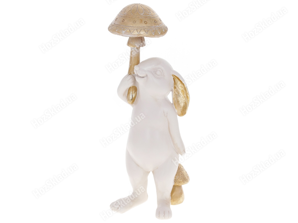 Декоративная статуэтка Кролик с грибом, 28,5см, цвет – белый с золотом