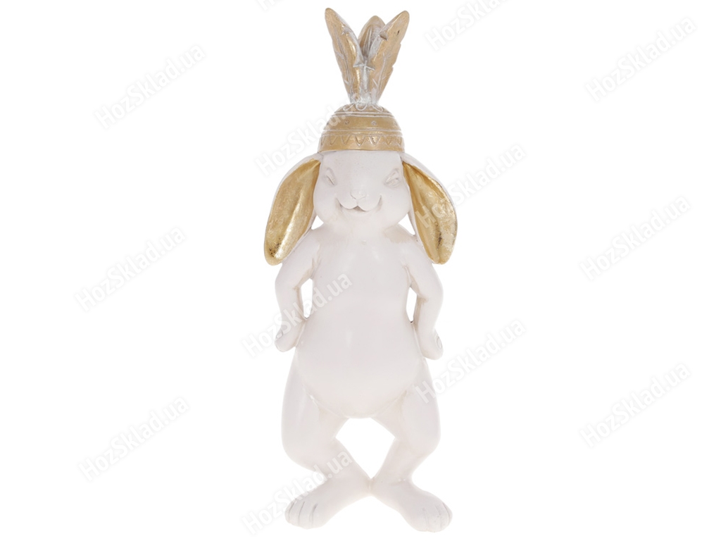 Декоративная статуэтка Кролик в индейской шапке, 29см, цвет – белый с золотом