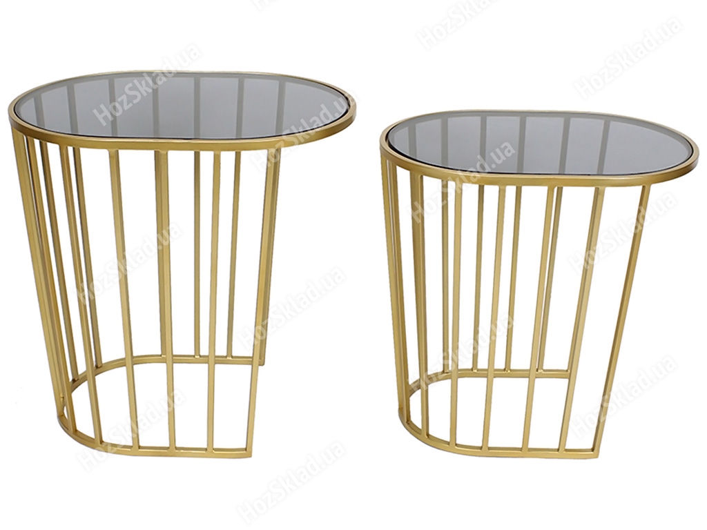 Набор металлических столиков Домино со столешницей, 56см и 51см, цвет - золотой (цена за набор 2шт)