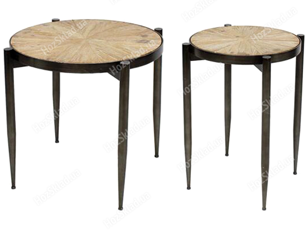 Набір столиків металевих Х'юго з ялинковою стільницею, 45см, 55см, колір-чорний (ціна за набір 2шт)