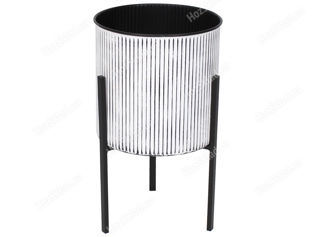 Металеве кашпо на підставці, 45см, колір - білий у чорну смужку