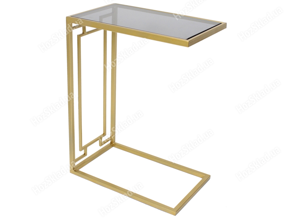 Приставний металевий столик Mute зі стільницею із сірого загартованого скла, 61см, колір – золото