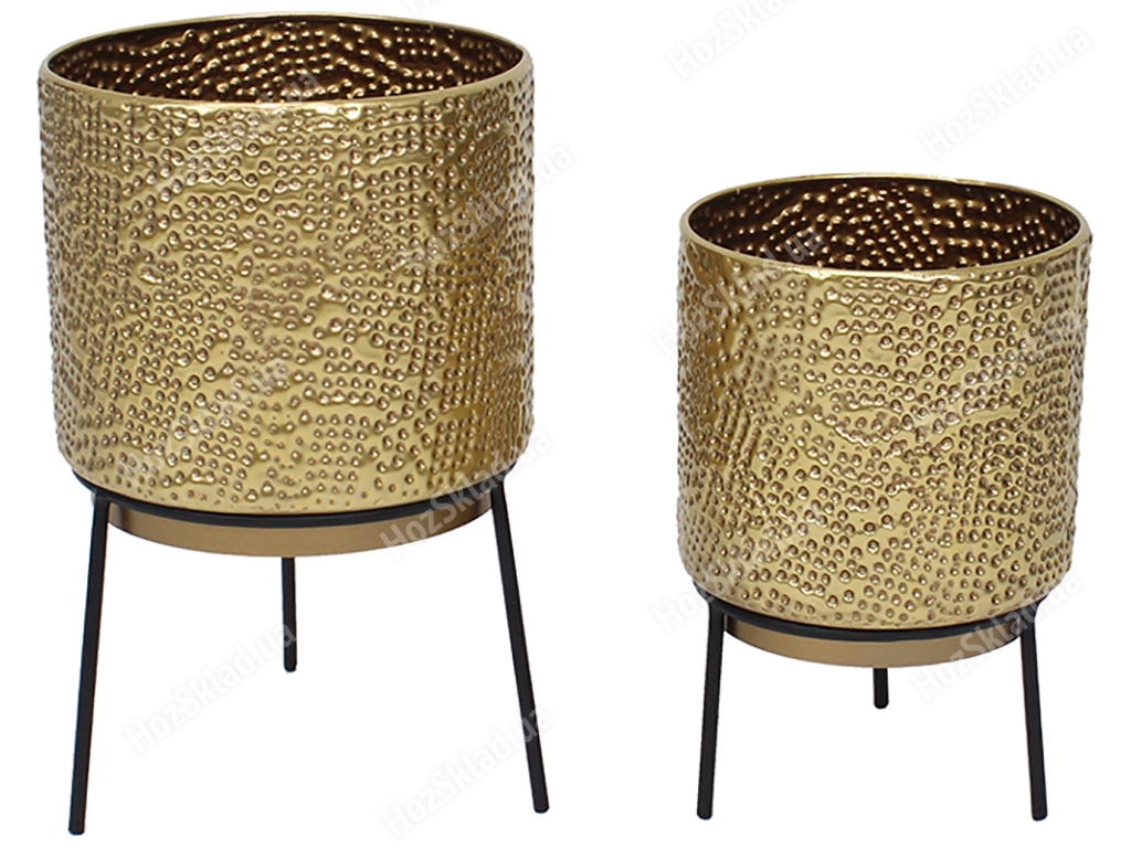 Набор металлических кашпо на подставке, 30см и 38,5см (цена за набор 2шт) цвет - золото с черным