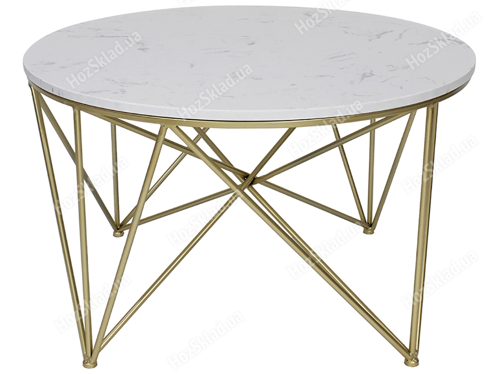 Журнальний столик на металевих ногах зі стільницею із білого натурального каменю, 72x72x44см