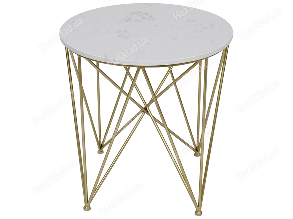 Кофейный столик на металлических ногах со столешницей из белого натульного камня, 49x49x52,5см