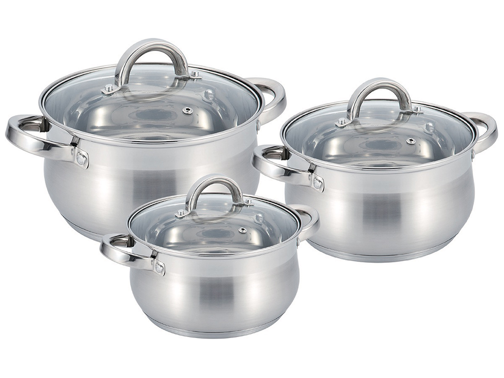 Набор кастрюль с крышкой, из нержавеющей стали, 2,1л, 2,9л, 3,9л (цена за набор 6 предметов)