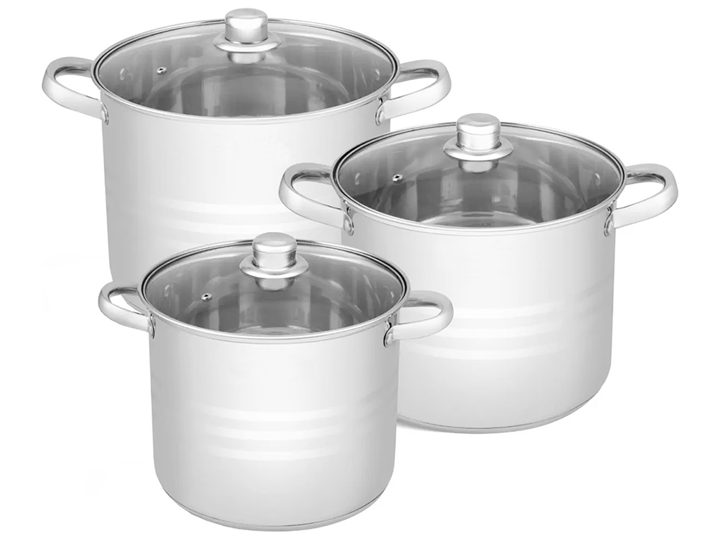Набор кастрюль с крышкой Benson, из нержавеющей стали, 11л, 13л, 16л (цена за набор 6 предметов)