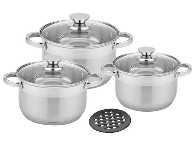 Набор кастрюль с крышкой Benson, из нержавеющей стали, 4л, 5,1л, 6,5л (цена за набор 7 предметов)