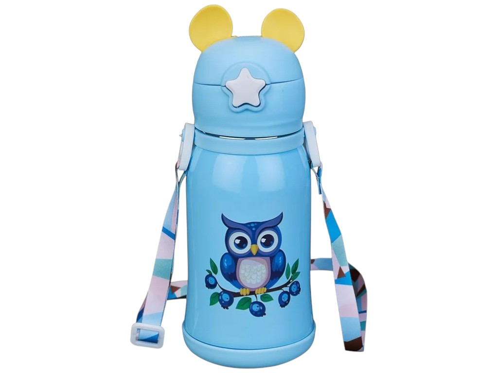 Термос детский CherryBox, с ремешком, силиконовая трубочка, нержавеющая сталь, 500мл (цена за 1шт)