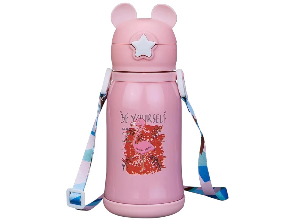 Термос детский CherryBox, с ремешком, силиконовая трубочка, нержавеющая сталь, 500мл (цена за 1шт)