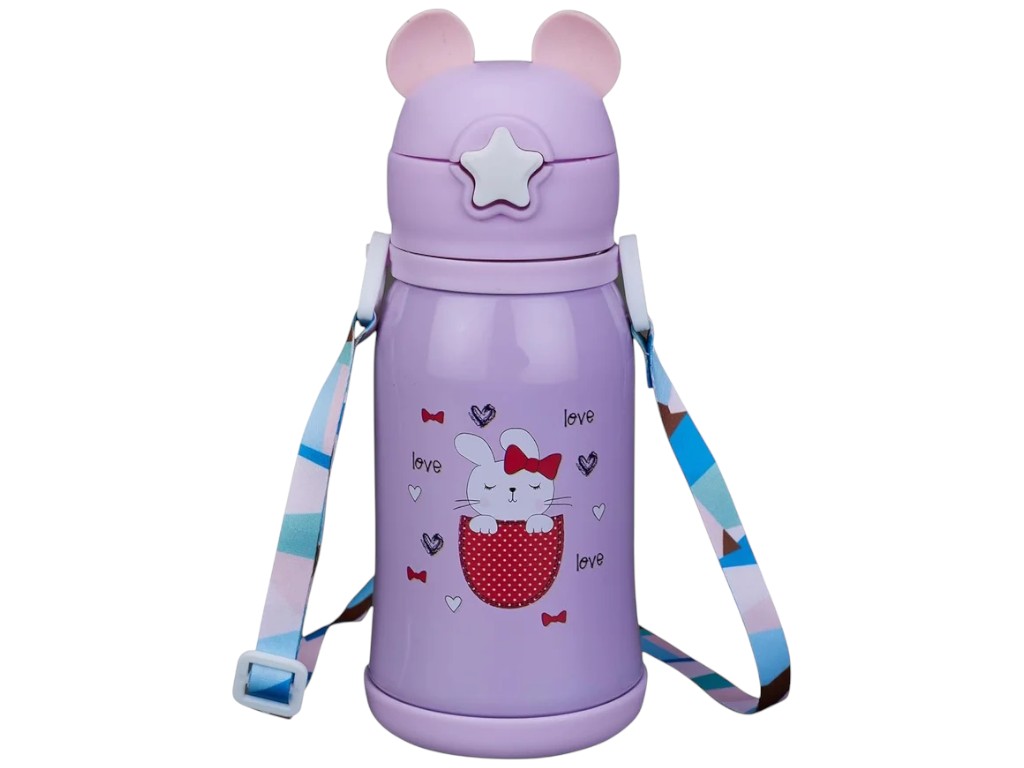 Термос детский CherryBox, с ремешком, силиконовая трубочка, нержавеющая сталь, 500мл (цена за 1шт)