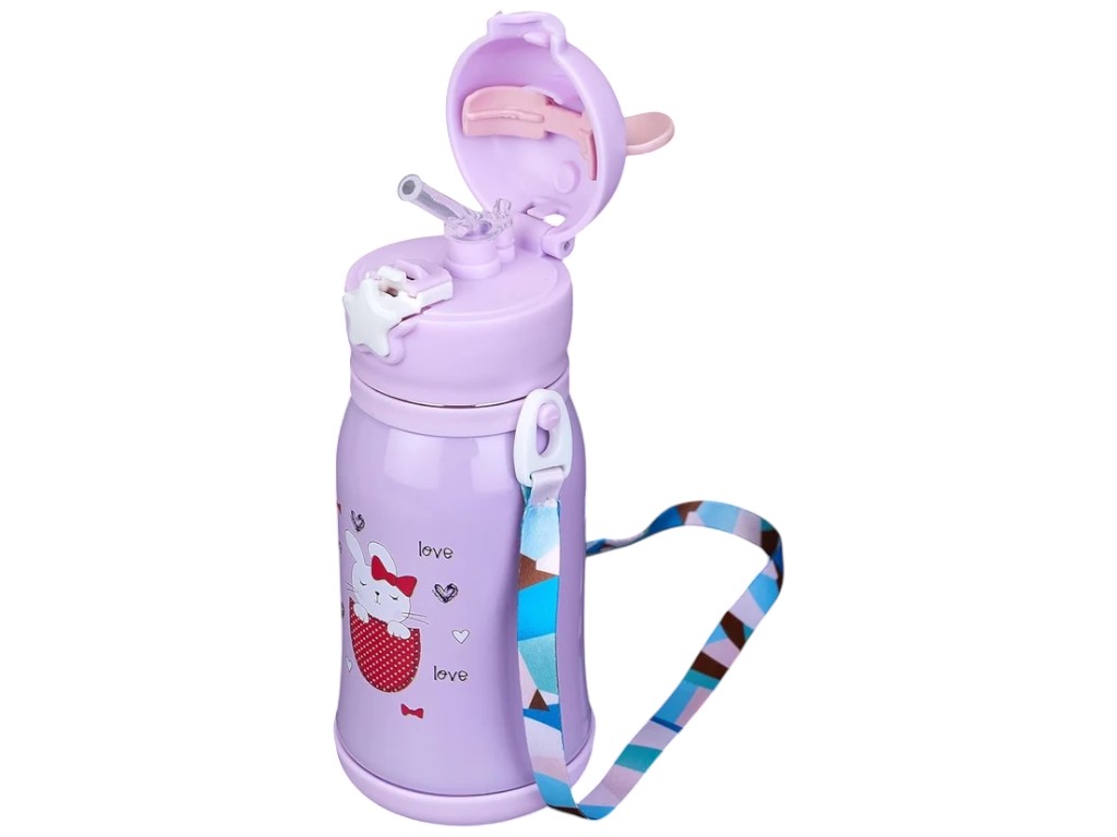 Термос детский CherryBox, с ремешком, силиконовая трубочка, нержавеющая сталь, 500мл (цена за 1шт)