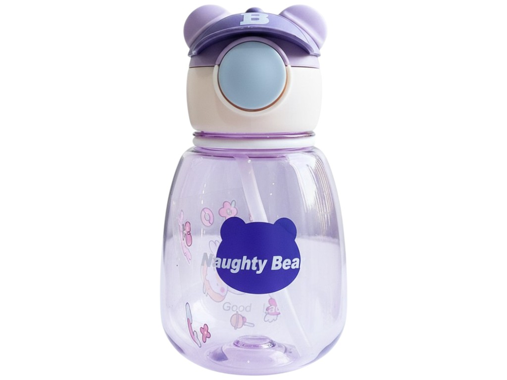 Бутылка-поилка детская Naughty Bear, с трубочкой, ремешок, наклейки, пластик, 650мл (цена за 1шт)