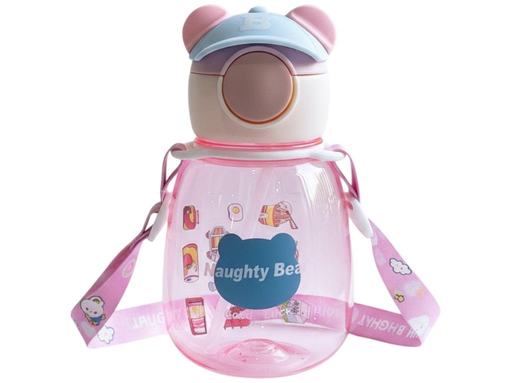 Бутылка-поилка детская Naughty Bear, с трубочкой, ремешок, наклейки, пластик, 650мл (цена за 1шт)