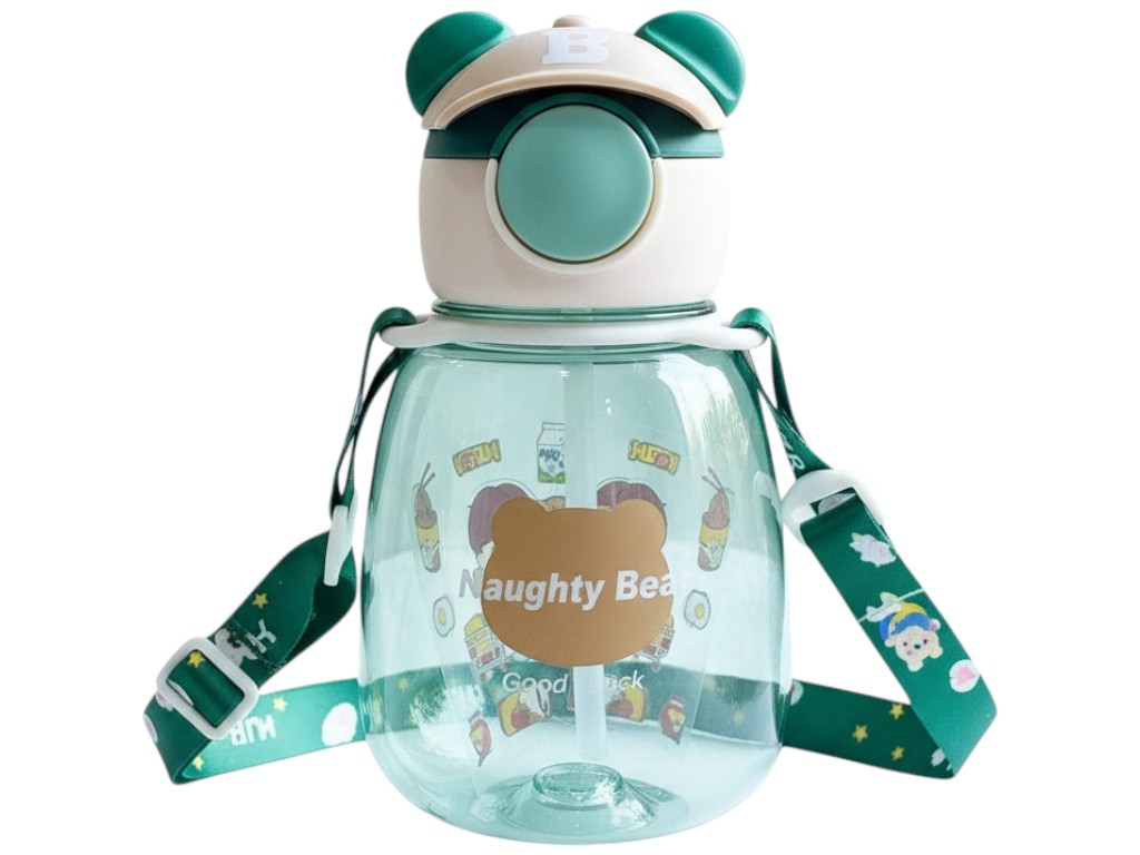 Бутылка-поилка детская Naughty Bear, с трубочкой, ремешок, наклейки, пластик, 650мл (цена за 1шт)
