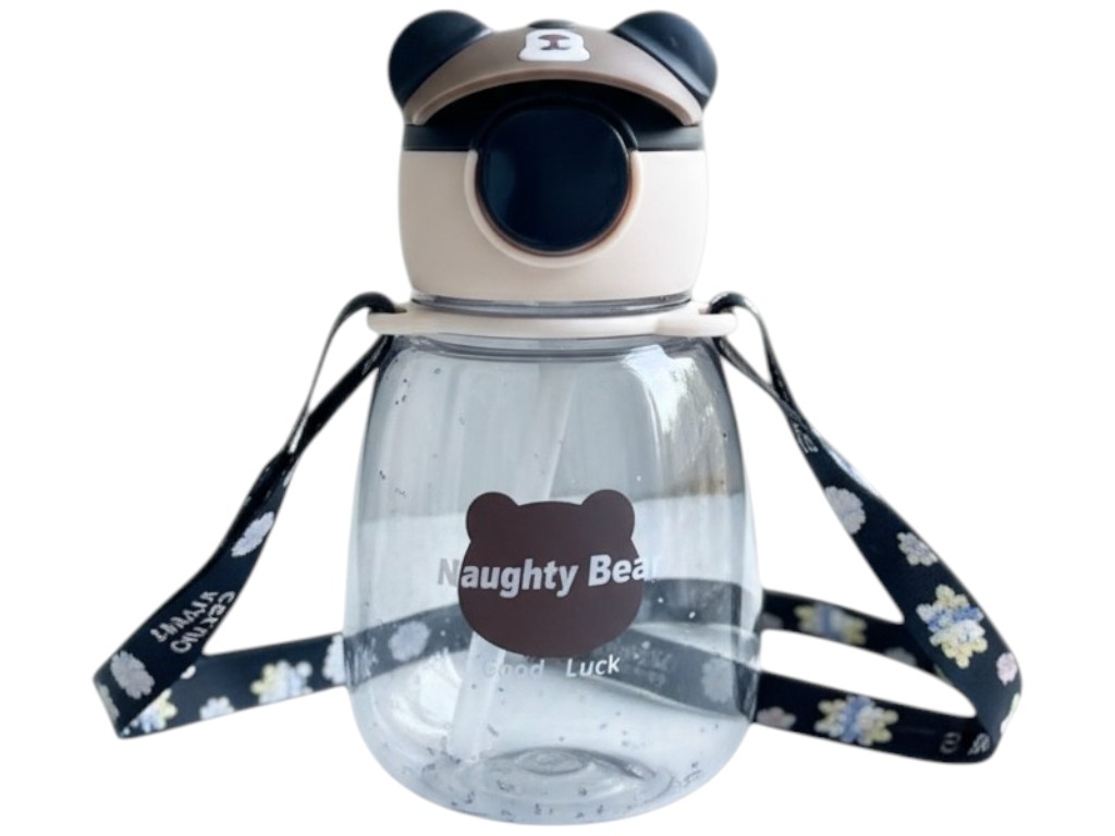 Бутылка-поилка детская Naughty Bear, с трубочкой, ремешок, наклейки, пластик, 650мл (цена за 1шт)