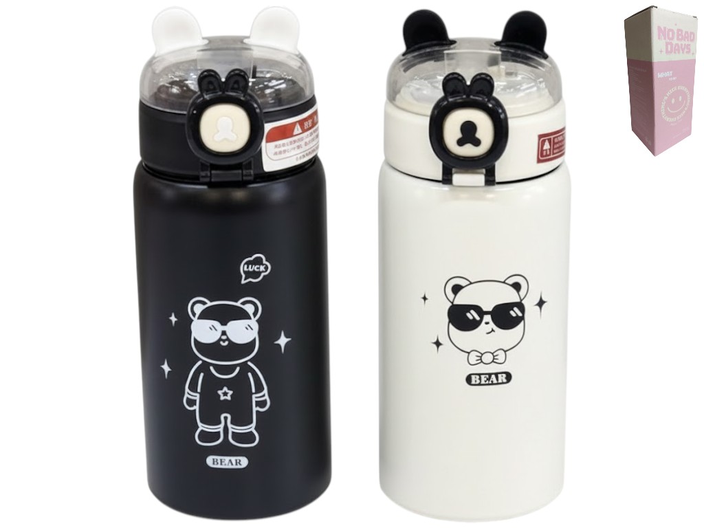 Термос-поилка детский, с трубочкой, сталь, силикон, 450мл, 2 дизайна (цена за 1шт)