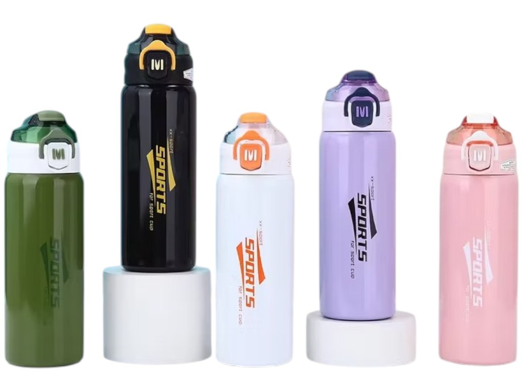 Бутылка-поилка спортивная, с кнопкой и трубочкой, нержавеющая сталь, 600мл (цена за 1шт)