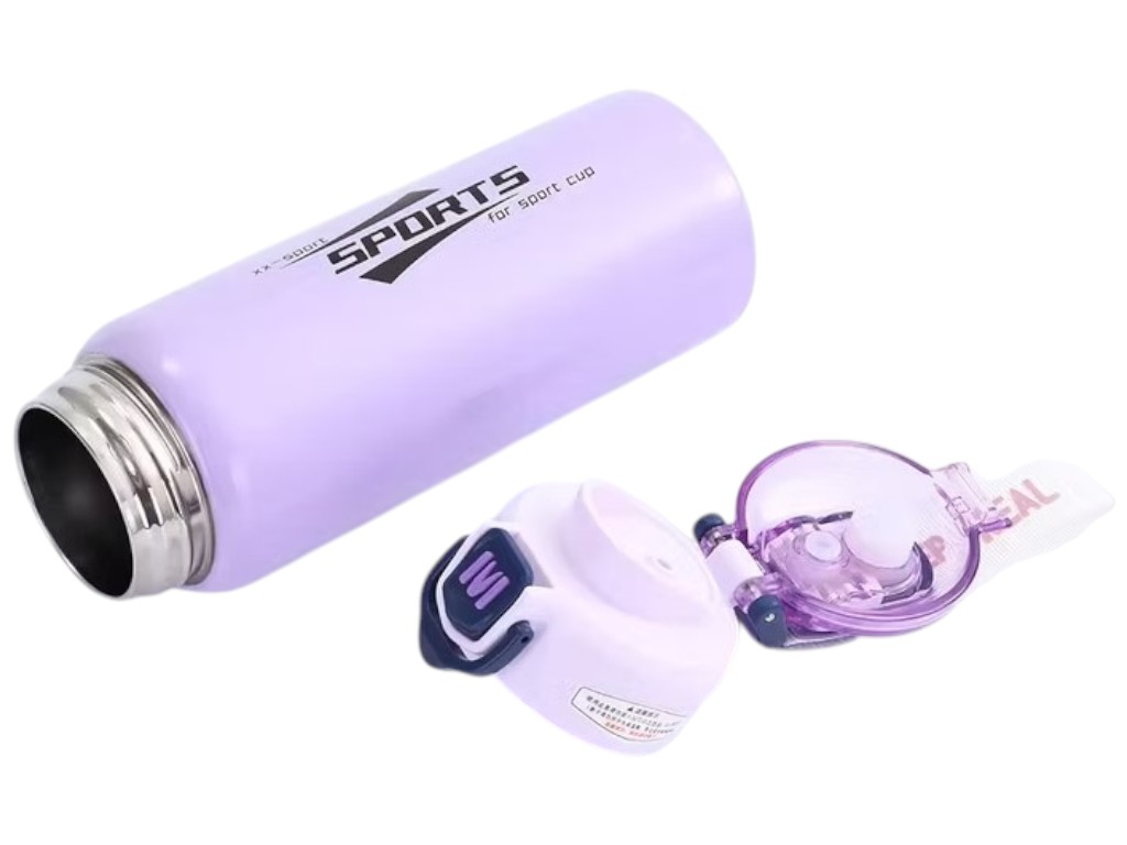 Бутылка-поилка спортивная, с кнопкой и трубочкой, нержавеющая сталь, 600мл (цена за 1шт)