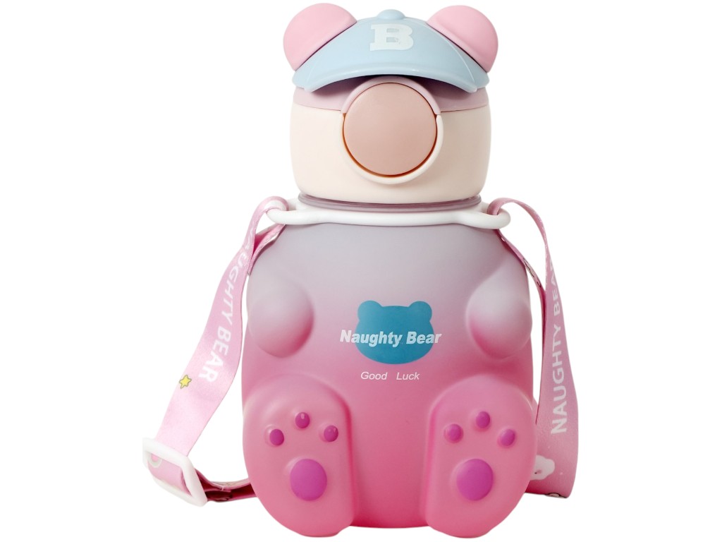 Бутылка-поилка детская Naughty Bear, с трубочкой, ремешок, наклейки, пластик, 650мл (цена за 1шт)