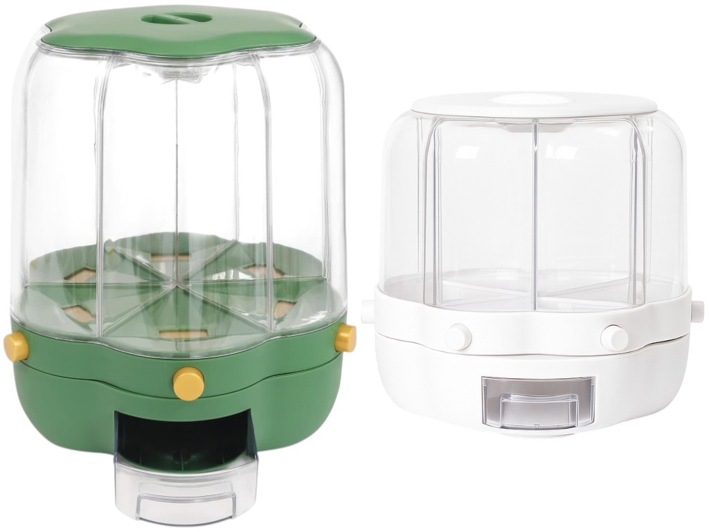 Контейнер для круп, на 6 секцій, що обертається, пластик PP та PET, 25×25×32см (ціна за 1шт)