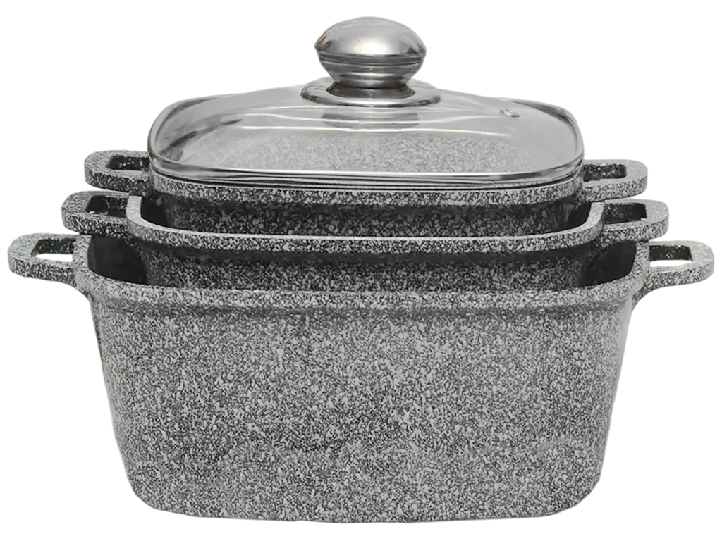 Набор квадратных кастрюль с крышками Benson гранитное покрытие, 2,1л, 3л, 5,1л (6 предметов)