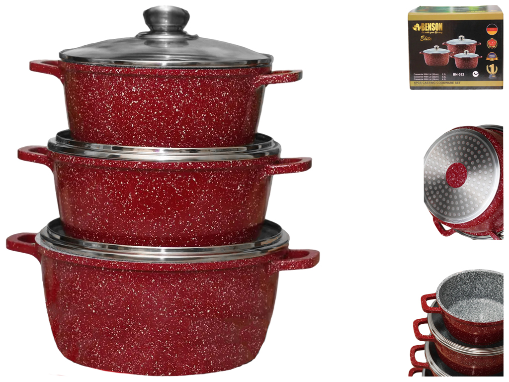 Набор кастрюль с крышками Benson гранитное покрытие, индукция, 2,2л, 3,2л, 4,2л (6 предметов)