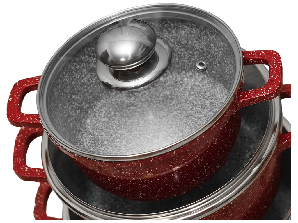 Набор кастрюль с крышками Benson гранитное покрытие, индукция, 2,2л, 3,2л, 4,2л (6 предметов)