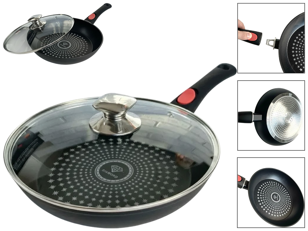 Сковорода з кришкою, знімна ручка, з антипригарним діамантовим покриттям, литий алюміній, 28см