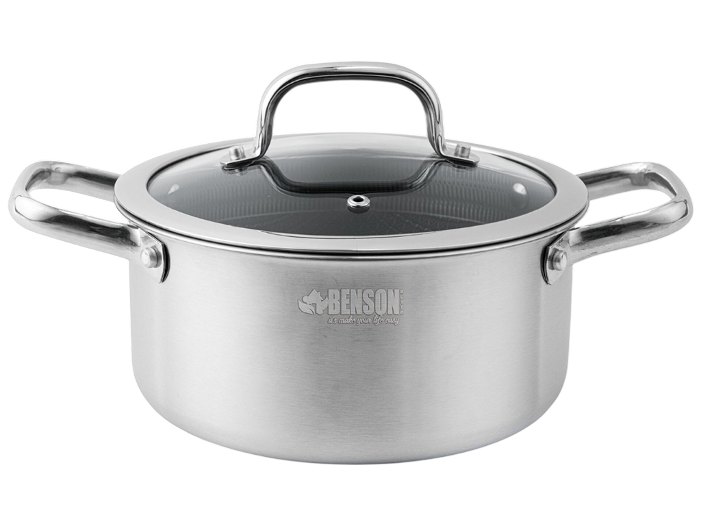 Каструля з кришкою Benson, нержавіюча сталь, антипригарне покриття, 3,8л, 22см