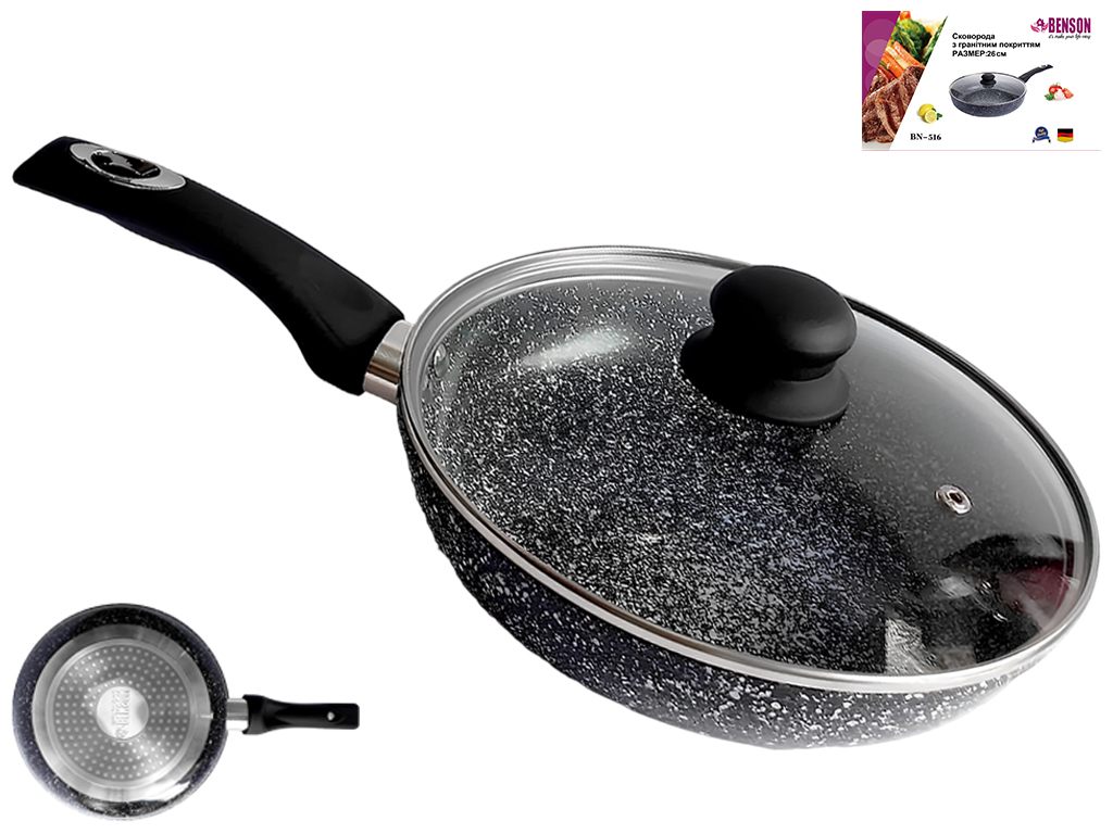 Сковорода з кришкою Benson, гранітне покриття, для всіх типів плит, 26x6см