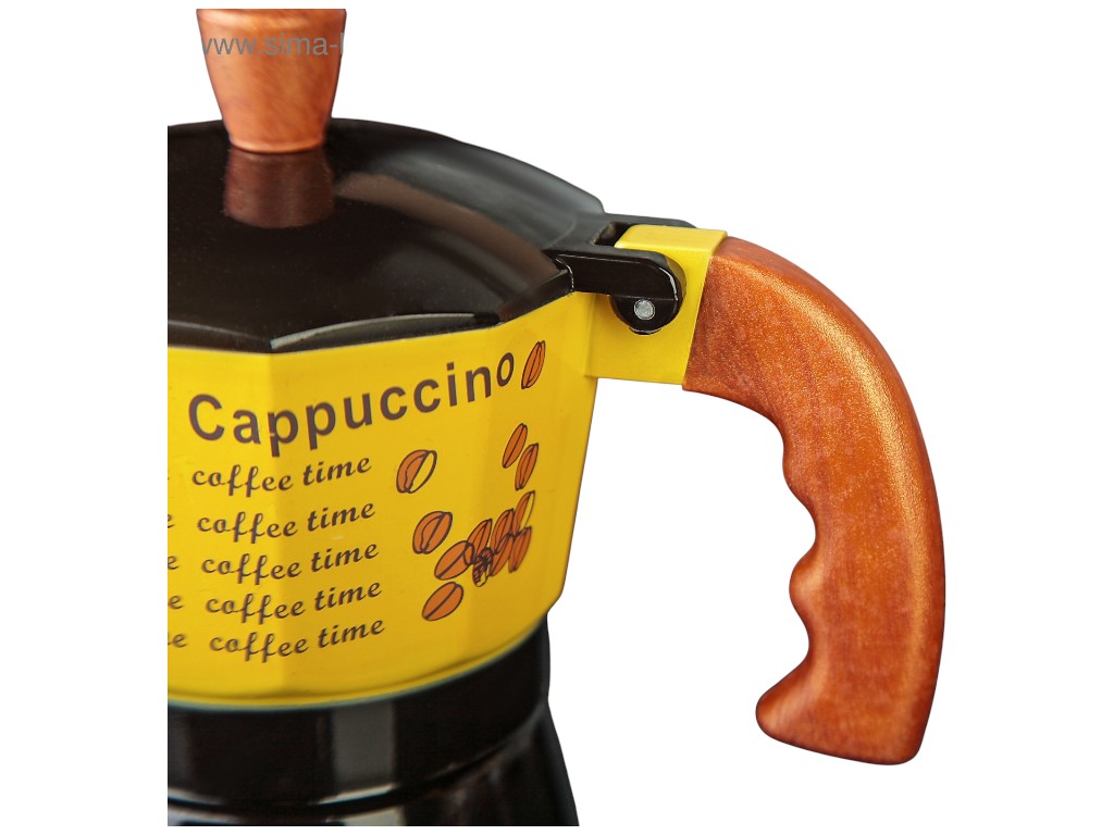 Кофеварка гейзерная Капучино, на 3 чашки, алюминий, пластик, силикон, 15×8,5×15см, цвет жёлтый