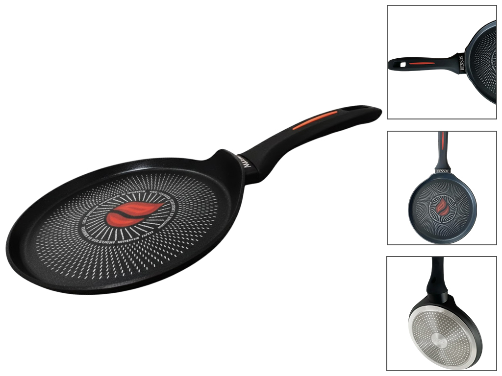 Сковорода млинцева Benson, кований алюміній, антипригарне термоіндикаторне покриття, бакеліт, 22см