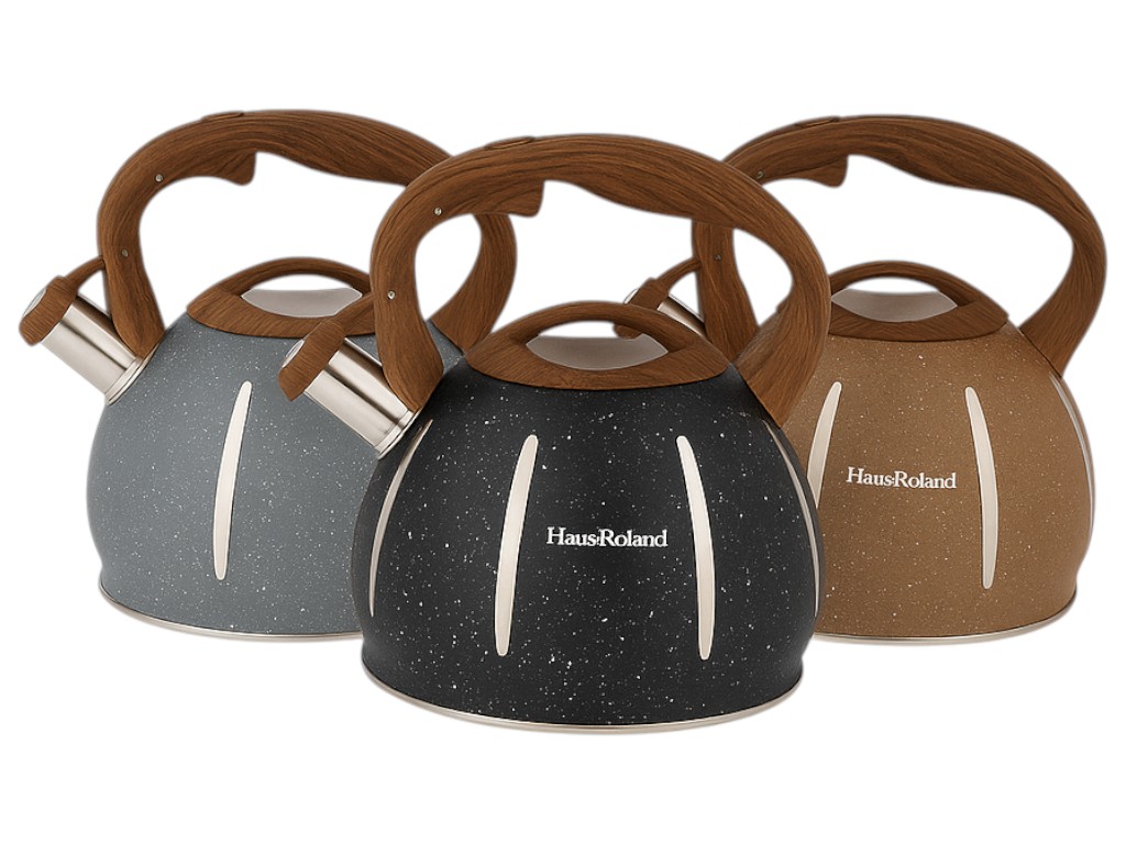 Чайник  нержавеющая сталь, свисток, цвет чёрный, серый, коричневый, объём 3 л.