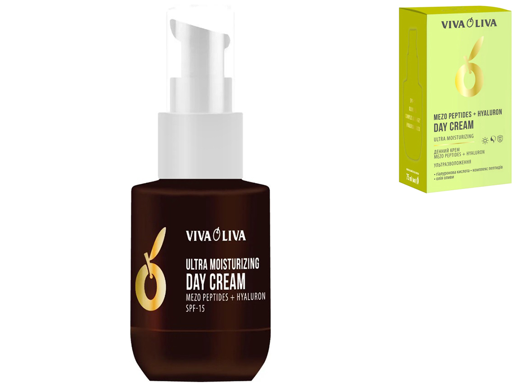 Крем денний для обличчя Viva Oliva Mezo Peptides+Hyaluron Ультра зволоження SPF-15, 75мл