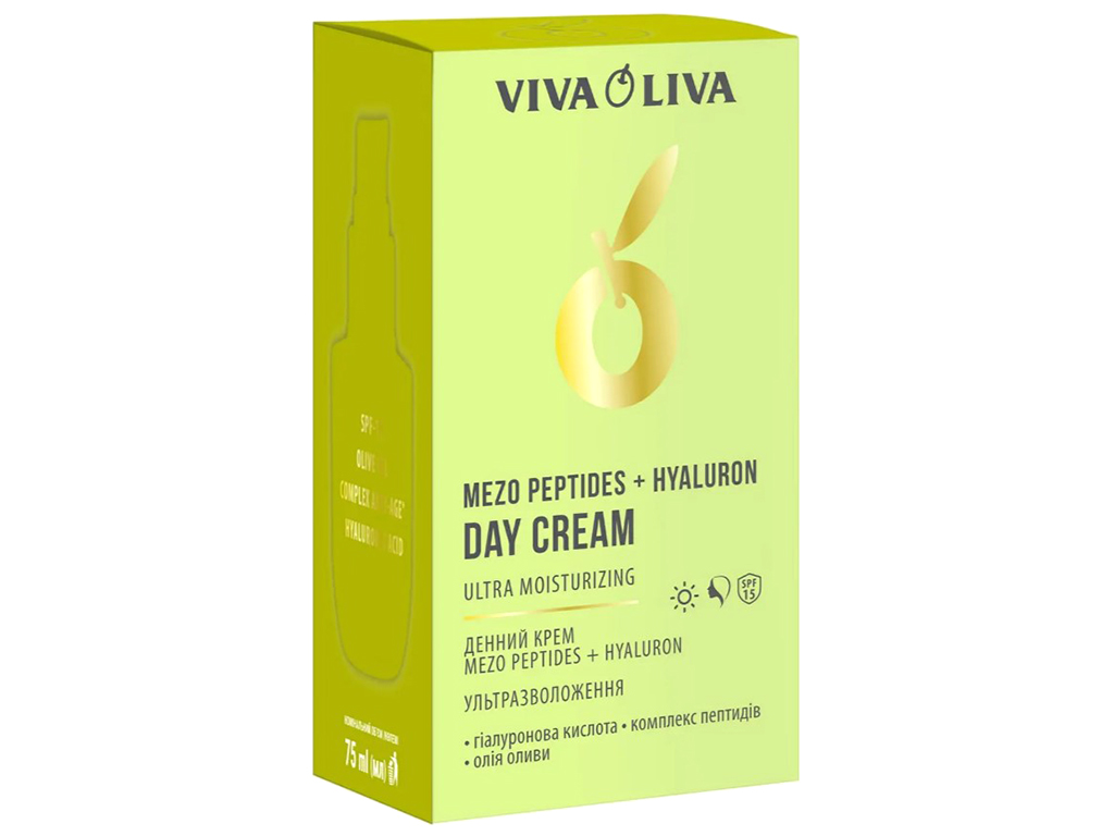 Крем денний для обличчя Viva Oliva Mezo Peptides+Hyaluron Ультра зволоження SPF-15, 75мл