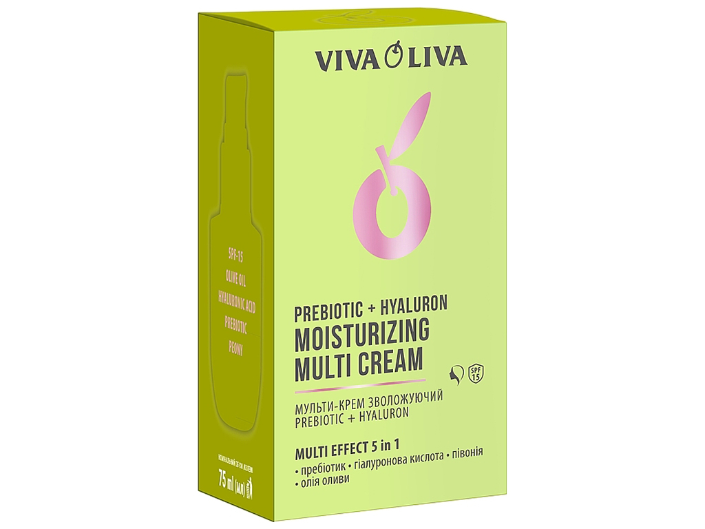 Мульти-крем зволожуючий Viva Oliva Prebiotic+Hyaluron Moisturizing SPF-15, 75мл
